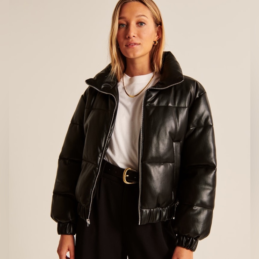 Abercrombie Ultra Mini Puffer Black Faux Leather